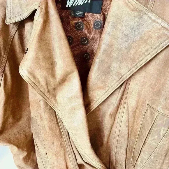 Winlit Leather Belted VTG Jacket with Shoulder Pads - Picture 4 of 13